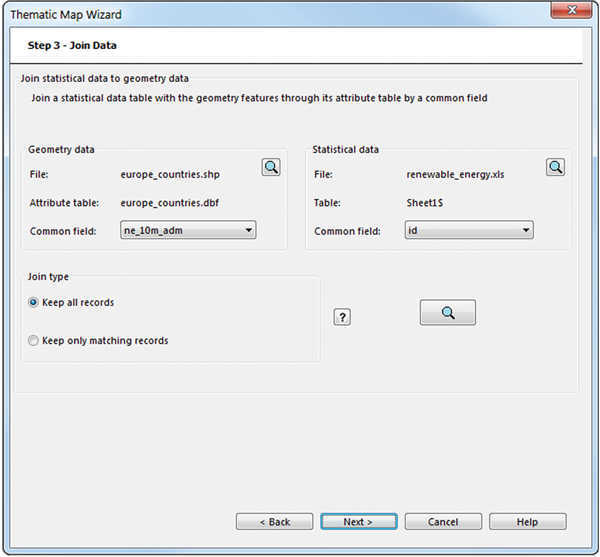 Figure 9. The third step of the wizard lets users join the statistical and geometry data.