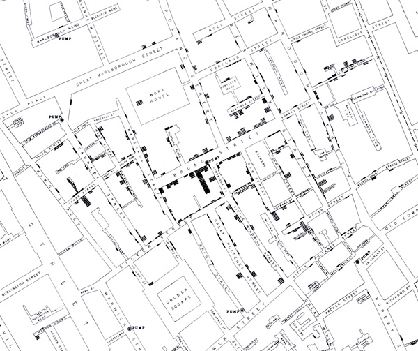 Detail of Snow's cholera map.