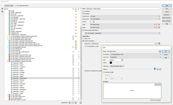 Figure  6. LabelPro settings for the Natural Earth layers.