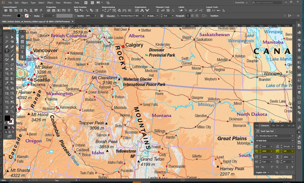 Figure  8. Good tracking and kerning settings for labels (in this case ROCKY MOUNTAINS) ensures clean indexes.