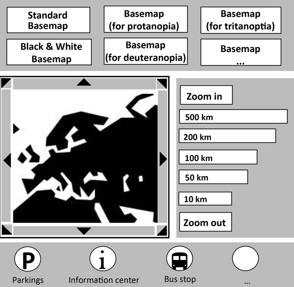 Figure 4. Sketch of a web map layout that is designed for easier access by the visually impaired.
