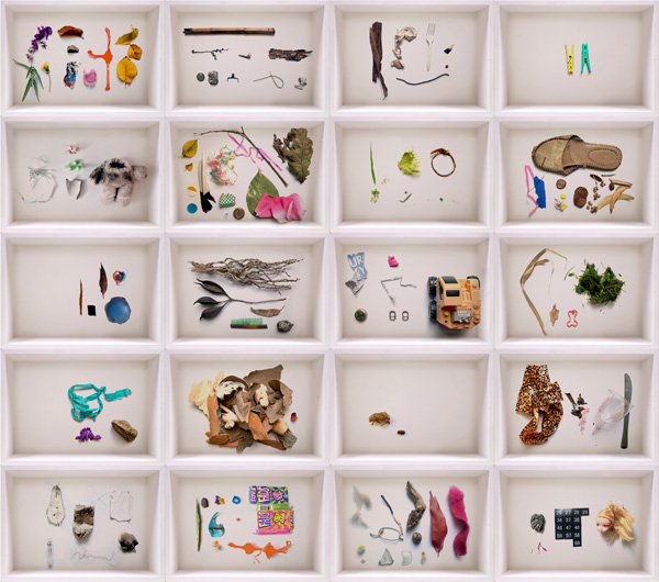 Figure 2. CABINET OF CURIOSITIES, 2017. Selections of found objects from each walk.