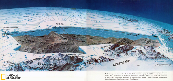 Figure 14. This “below the ice” map from the July 1959 issue was inspiration for the cutaway on “The Melting of Antarctica.”