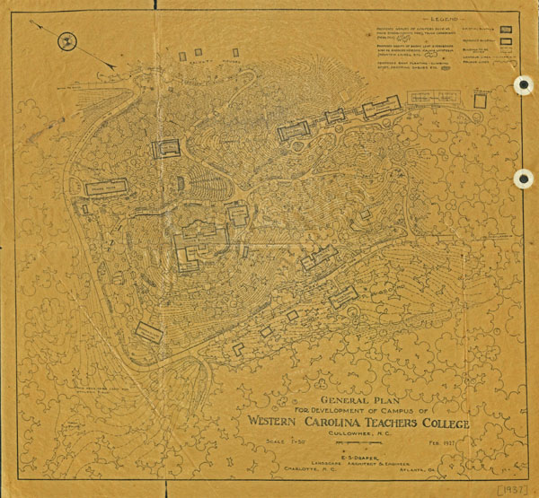Figure 6. General Plan for Development of Campus of Western Carolina Teachers College, Cullowhee, N.C., E. S. Draper, 1937.