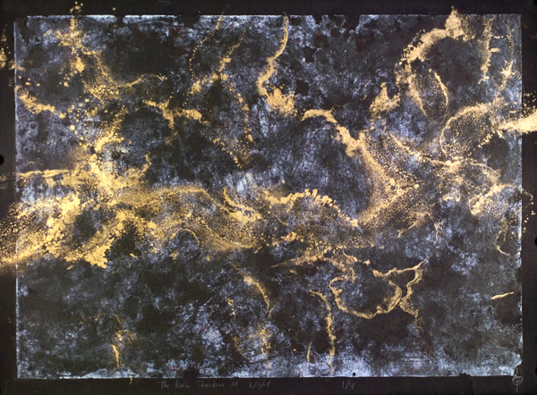 The River Awakens at Night (Missouri River at the junction of the Arrow, Montana), 22 by 30 in. Stone lithograph on Somerset Velvet Black, 2004.